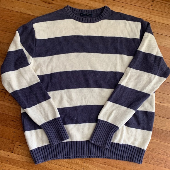 Brandy Melville Sweaters - Brandy Melville Navy and Cream horizontal Stripe Crewneck Sweater